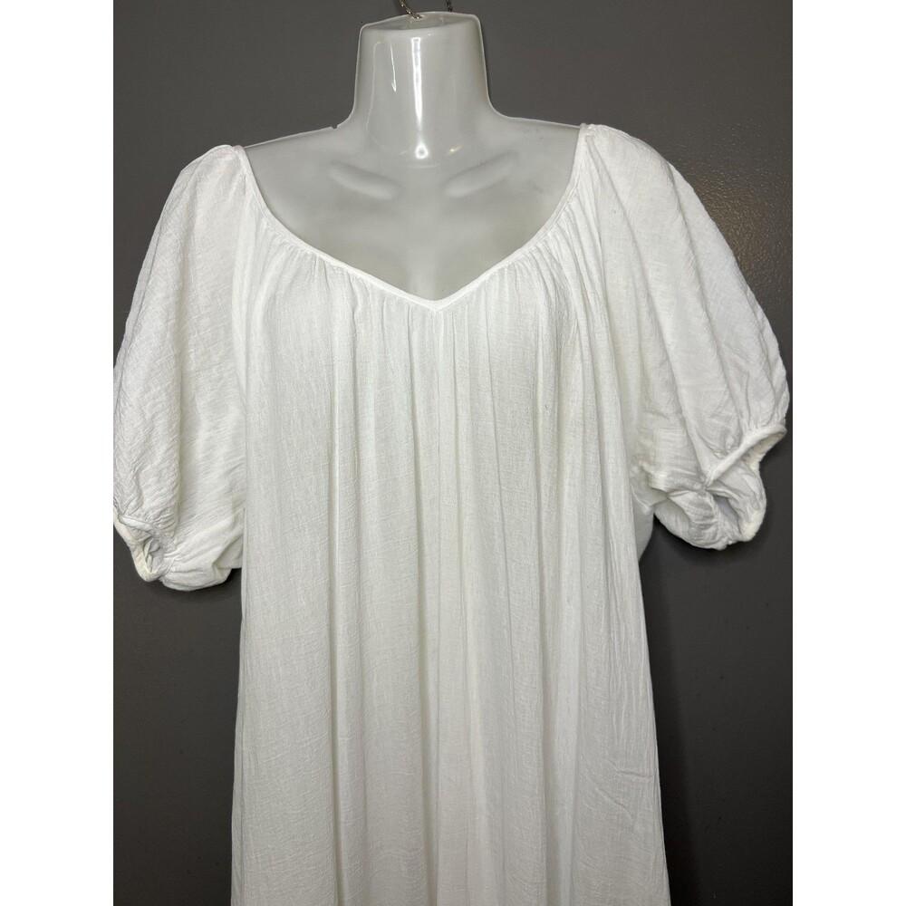 9seed Resort Kaftan Dress Womens Petite Small White Puff Sleeve Maxi Cotton